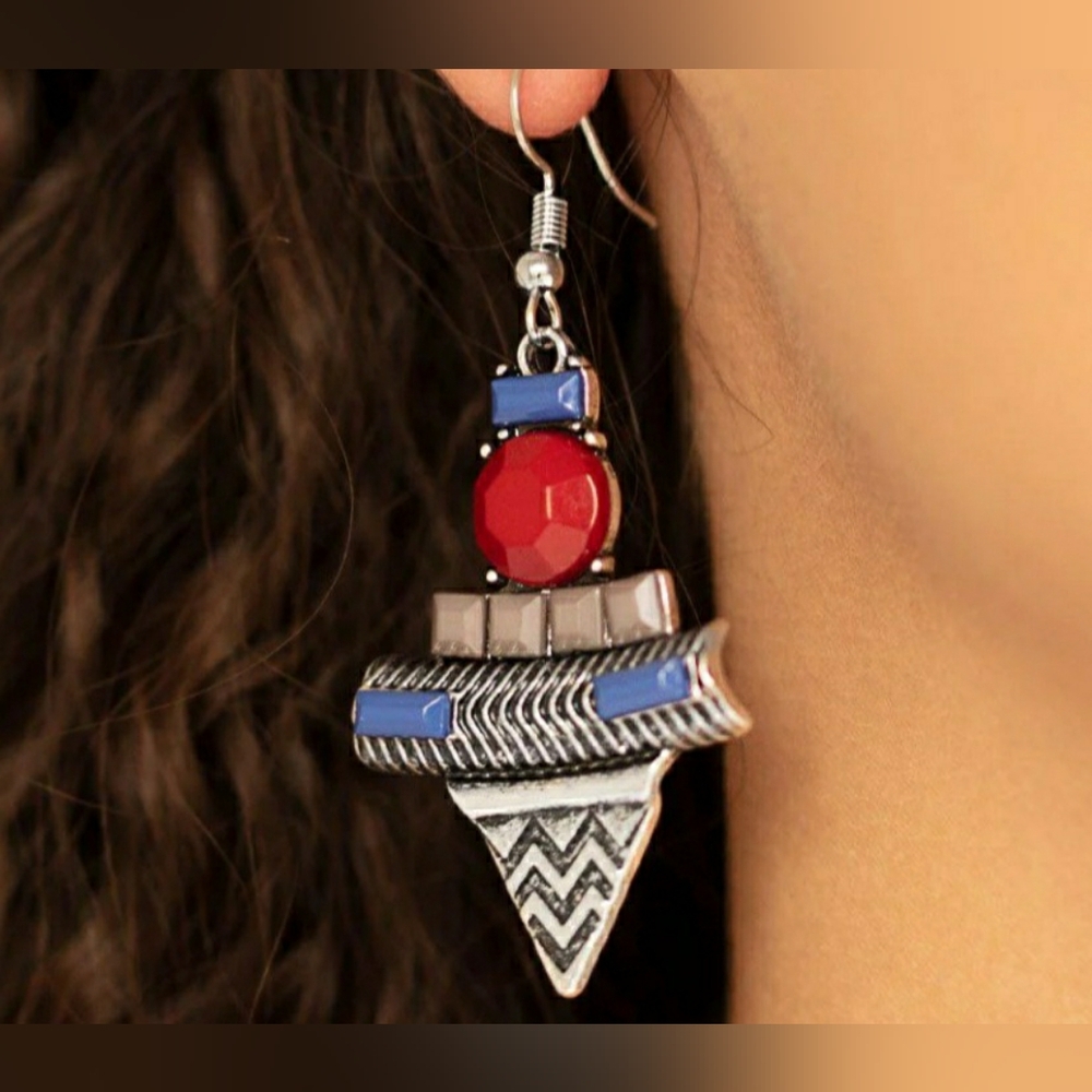 💥 3/$10 Geometric Red and Blue Dangle Earrings